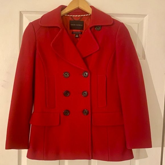 BANANA REPUBLIC Petite Red Italian Wool Coat - Picture 5 of 13